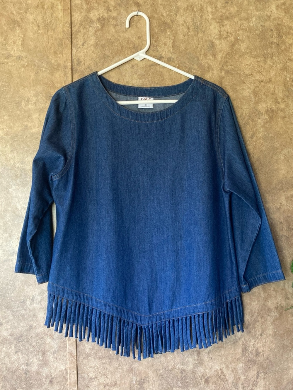 VTG Color Me Cotton Women’s Denim Fringe Top Scoop Neck Blue Jean Size Small